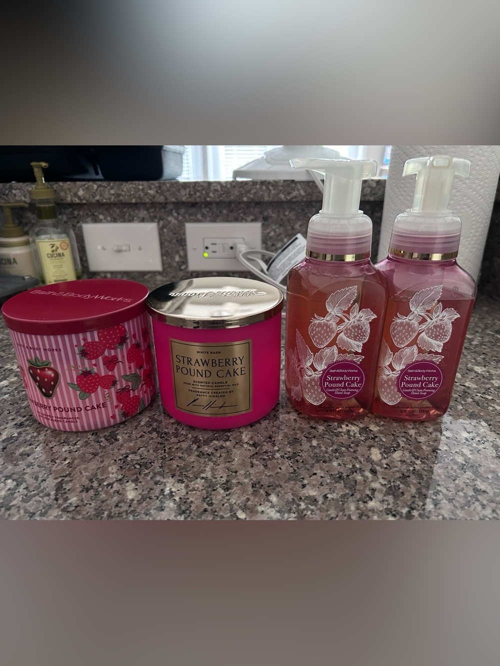 Bath & Body Works 3 wick candles & foaming hand soaps Strawberry Poundcake